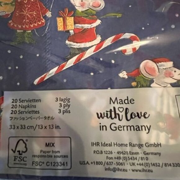 IHR Christmas Napkins 20 Count 3-Ply Mouse Design Paper Made In Germany set of 2 - Picture 2 of 5